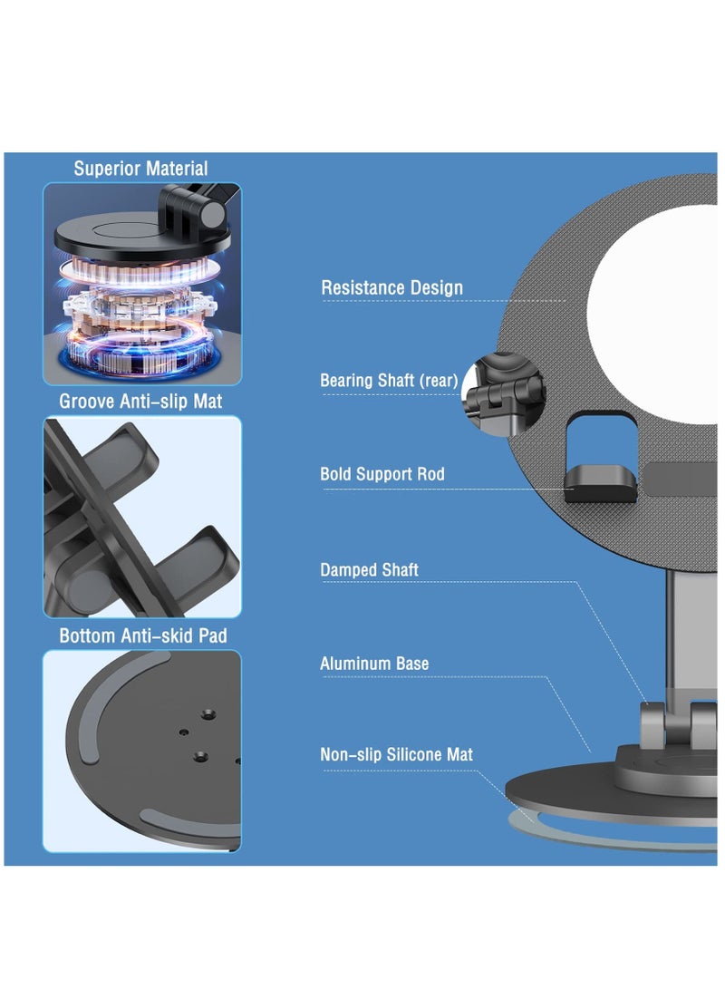 SOLARAE Foldable Aluminum Alloy Cell Phone Stand for Desk,Adjustable Phone Holder iPhone Holder Stand with Mirror Rotatable Cellphone Stand Compatible with All Smartphones iPhone11-14/Max/Ultra Tablet 4-10in - Image 5