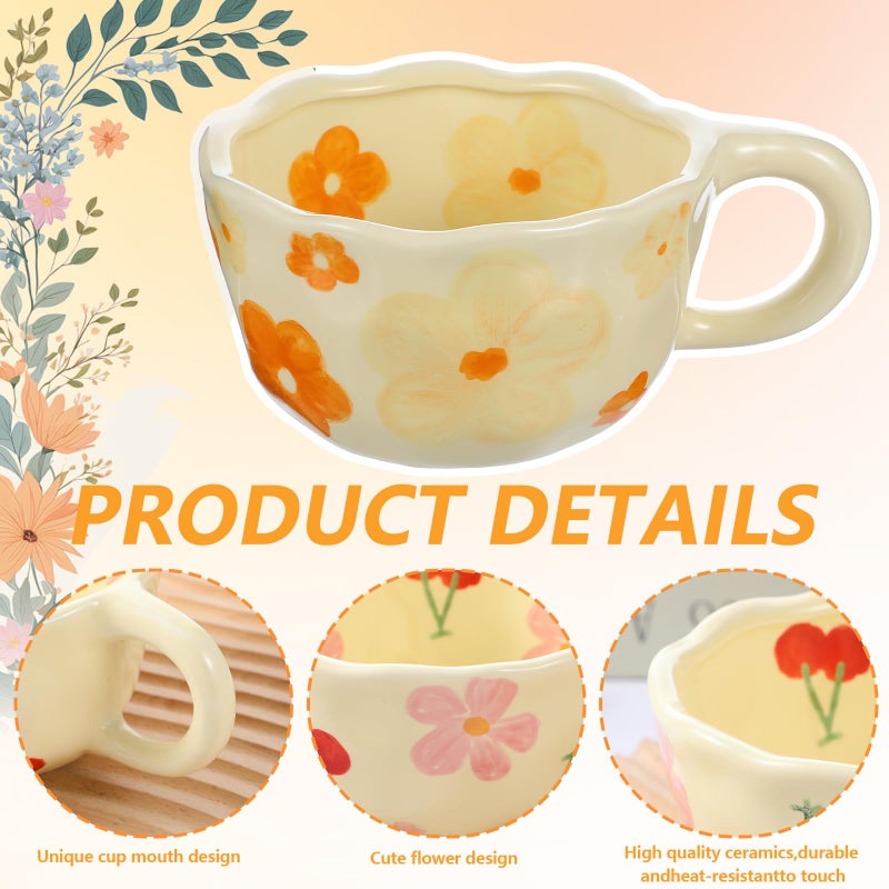 Lemecima 4 Styles Cute Ceramic Flower Coffee Mug Set 8.5 oz Vintage Aesthetic Porcelain Floral Tea Coffee Cup with Handle Dishwasher Microwave Safe for Thanksgiving Christmas Gifts for Women Gifts - Image 4