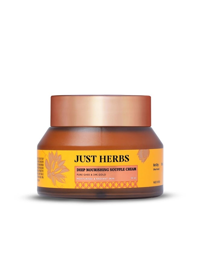 Just Herbs 24K Gold & Pure Ghee Soufflé Day Cream | Deep Nourishing & Anti-Aging | For Glowing Skin, Improved Elasticity | Non-Sticky | 50ml - Image 1