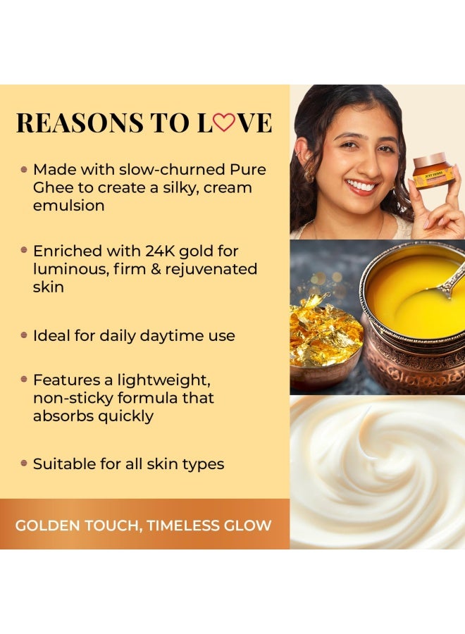 Just Herbs 24K Gold & Pure Ghee Soufflé Day Cream | Deep Nourishing & Anti-Aging | For Glowing Skin, Improved Elasticity | Non-Sticky | 50ml - Image 4