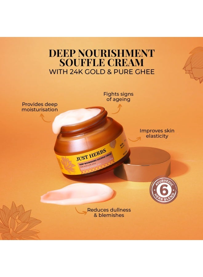 Just Herbs 24K Gold & Pure Ghee Soufflé Day Cream | Deep Nourishing & Anti-Aging | For Glowing Skin, Improved Elasticity | Non-Sticky | 50ml - Image 3