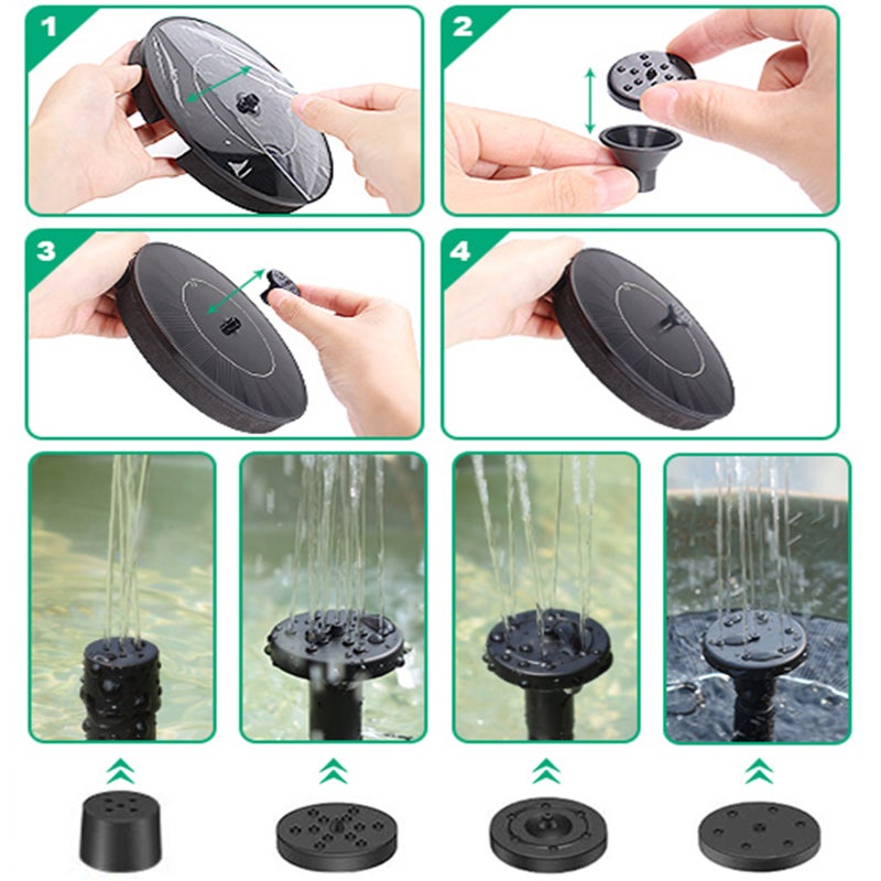 Solar Fountain Pump Bird Bath Fountain Floating Fountain for Pools with 4 Spraying Nozzles Courtyard Landscape Fountain Outdoor Garden Pond Fountain - Image 4