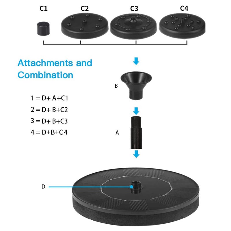 Solar Fountain Pump Bird Bath Fountain Floating Fountain for Pools with 4 Spraying Nozzles Courtyard Landscape Fountain Outdoor Garden Pond Fountain - Image 2