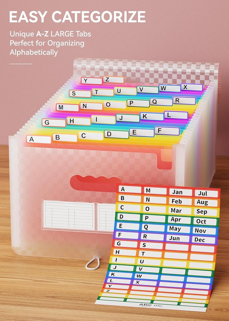 A4 Expanding File Organiser with 26 Pockets - Portable Rainbow Filing Folder (Pink ) - Image 2