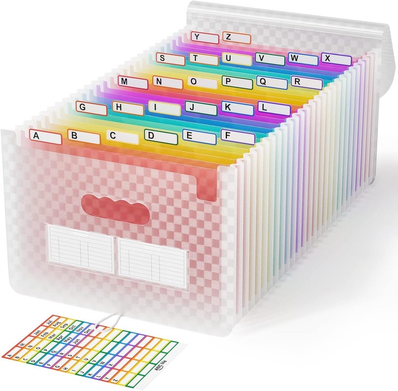 A4 Expanding File Organiser with 26 Pockets - Portable Rainbow Filing Folder (Pink ) - Image 1