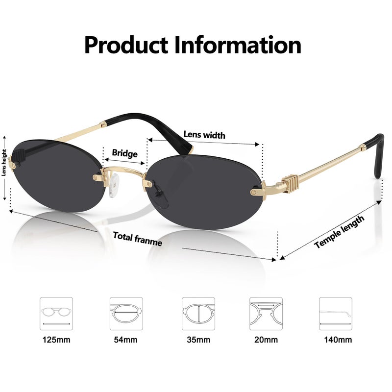 TYA Retro Small Oval Sunglasses for Women Men, 2026 Trendy Rimless Sun Glasses Fashion Narrow Shades Y2K Designer Sunnies - Image 4