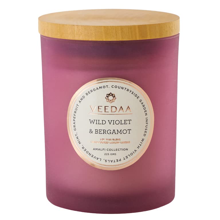VEEDAA Wild Violet Bergamot Czech Glass Soy Scented Candle Burns 30 Hours - Image 3