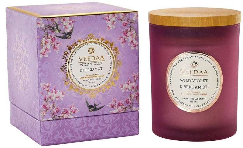 VEEDAA Wild Violet Bergamot Czech Glass Soy Scented Candle Burns 30 Hours - Image 1