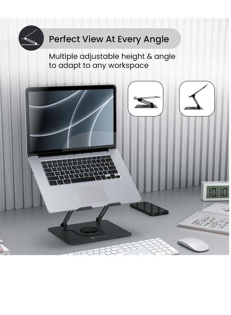 MyBuddy K11 Metal Laptop Stand 360 Degree Rotation Adjustable Height and Angle Foldable Design Good Airflow Carbon Steel Frame Max Weight 10kg for Laptops MacBook Black - Image 3