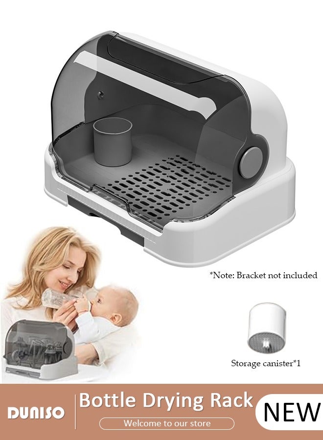 DUNISO Baby Bottle Drying Rack, Vertical Baby Bottle Storage with Anti-dust Cover, Tableware Drying Rack with Pull-Out Drain Board, Portable Kitchen Cabinet Organizer with Haft, Cup Storage Box for Home Kitchen - Image 1