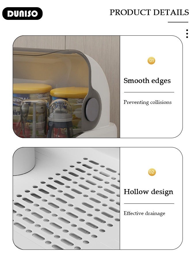 DUNISO Baby Bottle Drying Rack, Vertical Baby Bottle Storage with Anti-dust Cover, Tableware Drying Rack with Pull-Out Drain Board, Portable Kitchen Cabinet Organizer with Haft, Cup Storage Box for Home Kitchen - Image 2