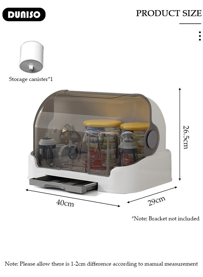 DUNISO Baby Bottle Drying Rack, Vertical Baby Bottle Storage with Anti-dust Cover, Tableware Drying Rack with Pull-Out Drain Board, Portable Kitchen Cabinet Organizer with Haft, Cup Storage Box for Home Kitchen - Image 4