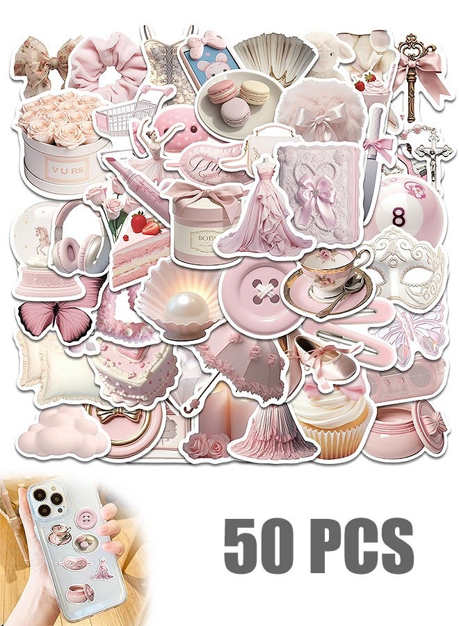 Beyond 50Pcs Girls Gentle Ballet Pink Sticker, Pink Aesthetic Graffiti Sticker for Kids Teens, Cute Pink Laptops Decals for Water Bottles Journal Bag Phone  - Image 1