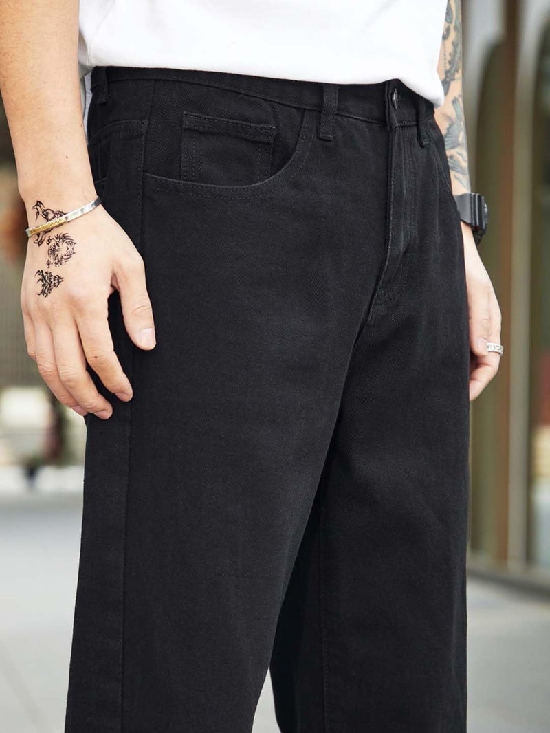 KOTTY Men's Solid Regular Fit Mid Distressed Fashionable Trendy Denim Jeans(Black,28) - Image 3