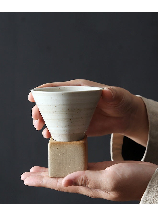 هومستر كأس إسبريسو الخشنة السيراميك ، الشاي الشخصي الخمر الفخار الفخار كوب القمع كوب القهوة مع قاعدة مقاومة للحرارة على الطراز الياباني لاتي كابوتشينو شكل مخروط مثلث للمكتب المنزلي - Image 5