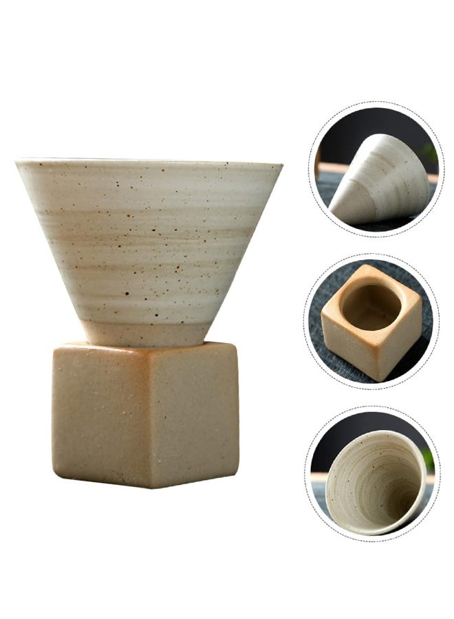 هومستر كأس إسبريسو الخشنة السيراميك ، الشاي الشخصي الخمر الفخار الفخار كوب القمع كوب القهوة مع قاعدة مقاومة للحرارة على الطراز الياباني لاتي كابوتشينو شكل مخروط مثلث للمكتب المنزلي - Image 2