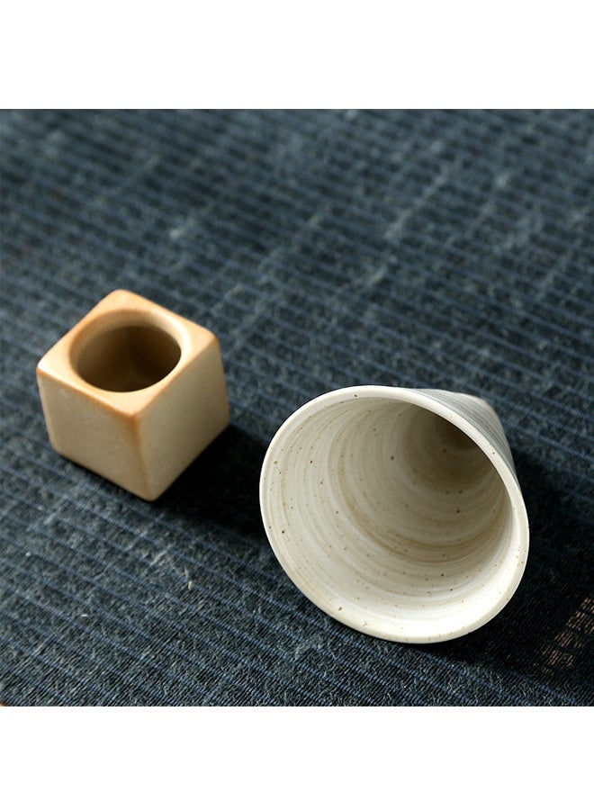 هومستر كأس إسبريسو الخشنة السيراميك ، الشاي الشخصي الخمر الفخار الفخار كوب القمع كوب القهوة مع قاعدة مقاومة للحرارة على الطراز الياباني لاتي كابوتشينو شكل مخروط مثلث للمكتب المنزلي - Image 3