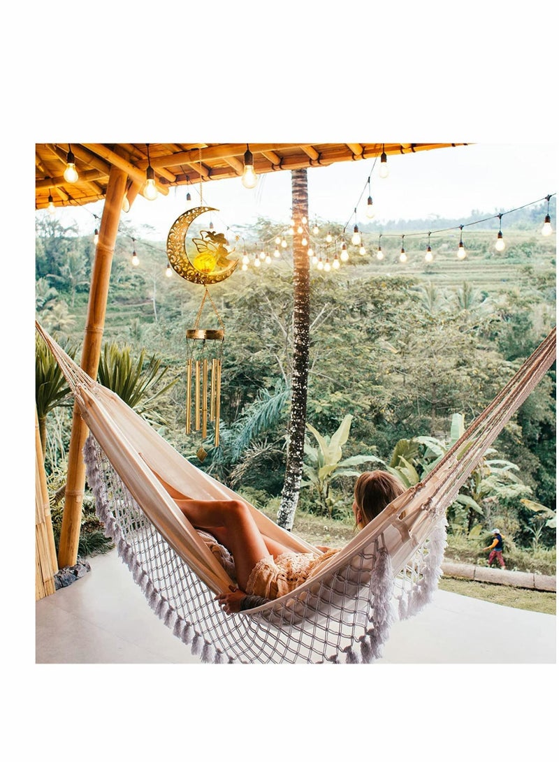 KASTWAVE Solar Wind Chimes, Moon Fairy Hanging Outdoor Decor, Sun Crackle Glass Ball Warm Memorial Wind Chimes Light Patio Lawn Yard Gardening Gifts, LED Garden Decoration Iron Hollow Outdoor Landscape Lamp - Image 4