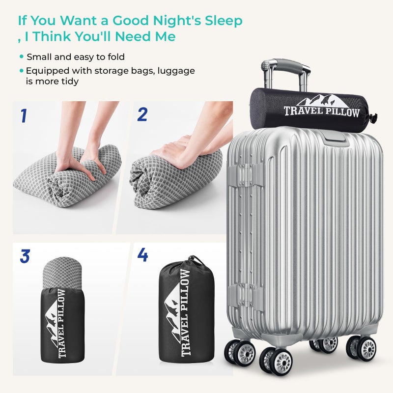 PEUJEW Travel Pillow Memory Foam Pillows, Camping Pillow-Compressible Medium Firm, Breathable Cover, Ideal Backpacking Hiking, Bed Pillows, Airplane and Car (Light Grey, M) - Image 4