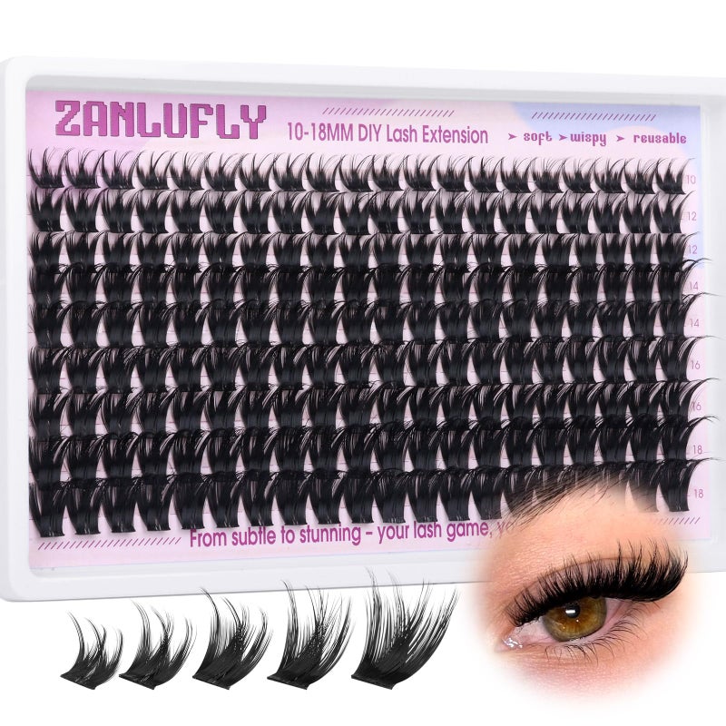 zanlufly Wispy Lash Clusters Natural Lash Extensions D Curly Eyelash Clusters DIY Eyelash Extensions 10-18MM Cluster Eyelash Extensions 180Pcs Individual Cluster Lashes by ZANLUFLY - Image 1