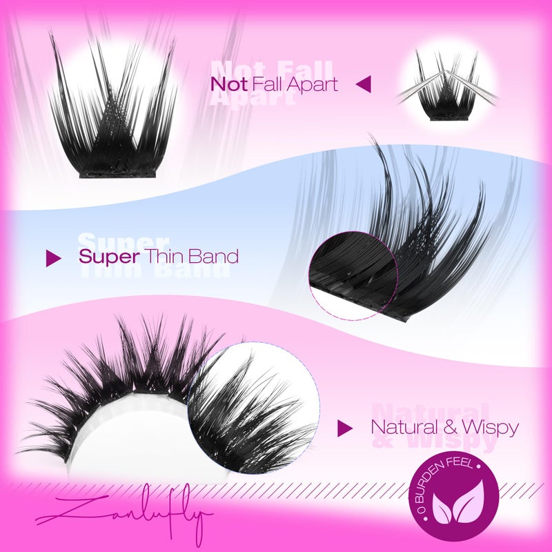 zanlufly Wispy Lash Clusters Natural Lash Extensions D Curly Eyelash Clusters DIY Eyelash Extensions 10-18MM Cluster Eyelash Extensions 180Pcs Individual Cluster Lashes by ZANLUFLY - Image 4