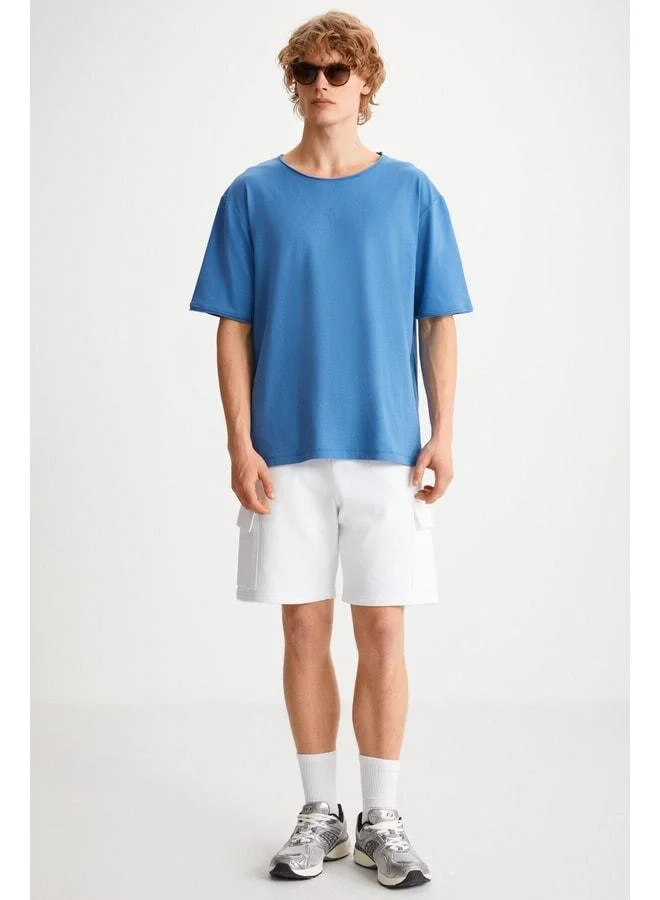 Grimelange LIONEL Men's Elastic Waist Comfort Fit White Shorts.