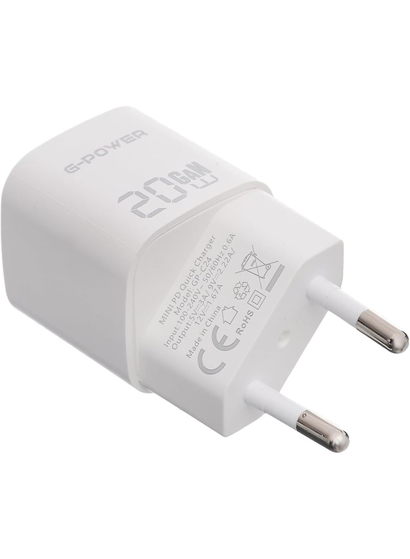 جي باور شاحن سريع G-Power GP-C24 بمنفذ USB-C واحد بقوة 20 وات من Qualcomm متوافق مع iPhone 16/14/14 Plus/14 Pro/14 Pro Max/13، Samsung، Xiaomi، Pixel 4/3، iPad/iPad - أزرق - Image 3
