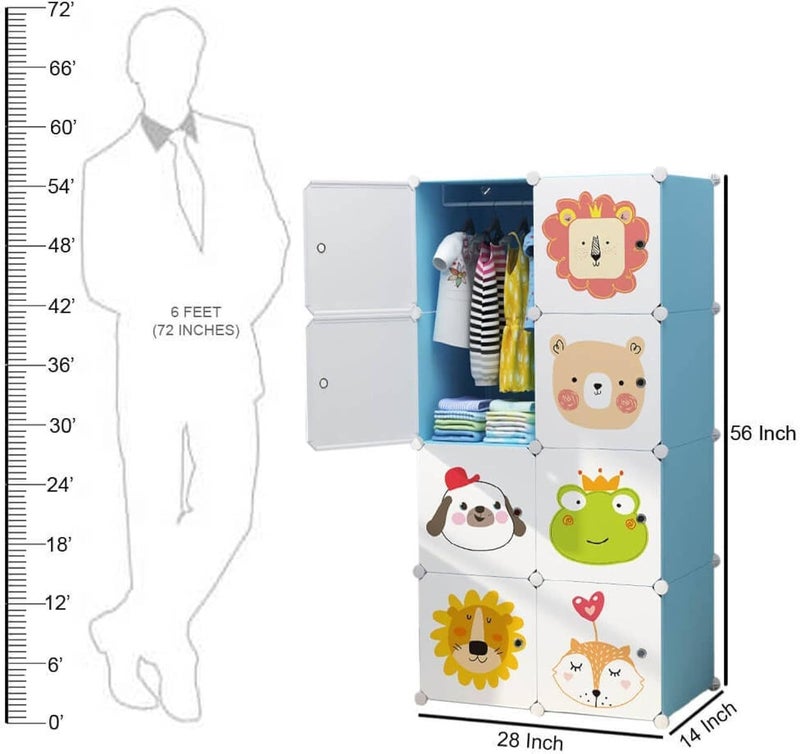 LACOSSI Wardrobe for Clothes, Kids Almirah for Clothes, Multi-Purpose Collapsible Wardrobe for Kids Clothes/Toys/Books, Baby Cupboard for Clothes Storage in (Kids Blue, 8-Door) - Image 2