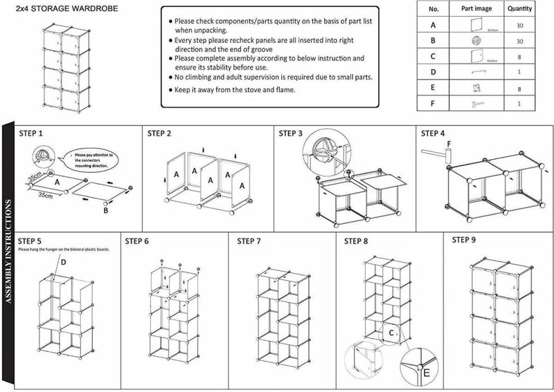 LACOSSI Wardrobe for Clothes, Kids Almirah for Clothes, Multi-Purpose Collapsible Wardrobe for Kids Clothes/Toys/Books, Baby Cupboard for Clothes Storage in (Kids Blue, 8-Door) - Image 4