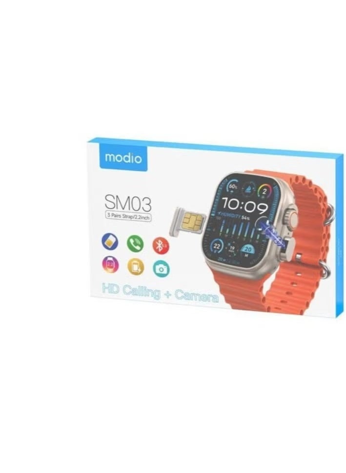 modio SM03 Smartwatch with SIM Card Support & Built-in – Stylish Digital Watch with Call Function, Bluetooth Connectivity, Fitness Tracking & Notifications – Includes 3 Interchangeable Straps - Image 2