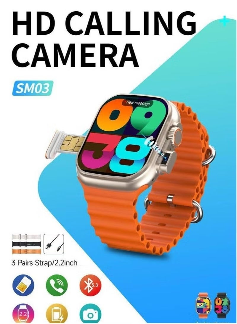 modio SM03 Smartwatch with SIM Card Support & Built-in – Stylish Digital Watch with Call Function, Bluetooth Connectivity, Fitness Tracking & Notifications – Includes 3 Interchangeable Straps - Image 1