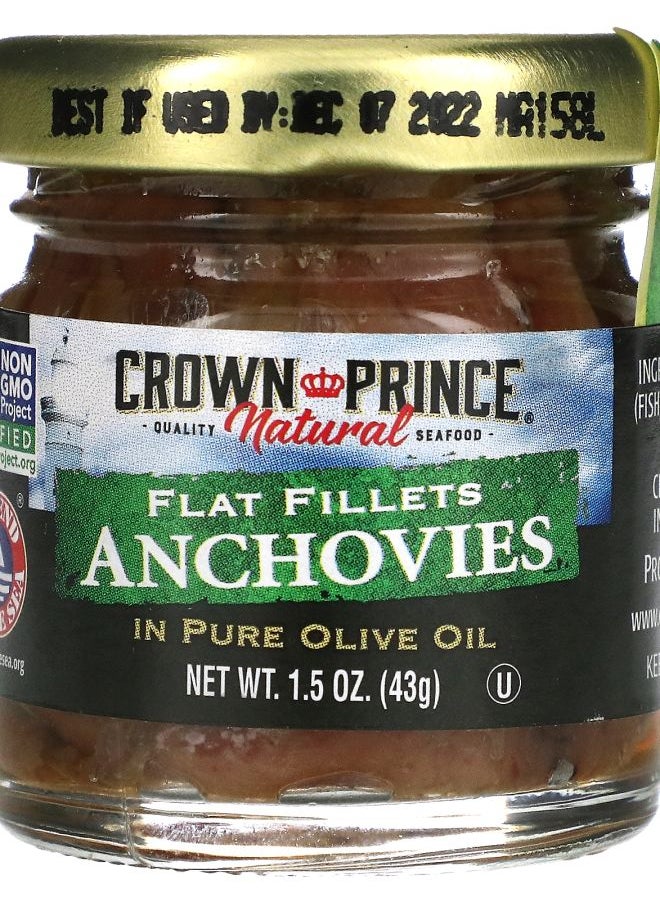 Crown Prince Natural Flat Anchovies Fillets In Pure Olive Oil 1.5 oz (43 g) 