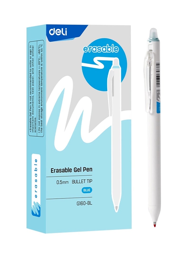 Deli 12-Piece Erasabale Gel Ink Pen With 0.5mm Tip Blue - Image 1