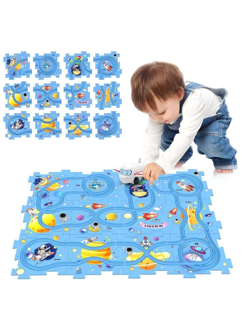 Railcar Play Set, Plastic Puzzles for Kids Ages 3-5 with Vehicles, Electric Trolley Puzzle, Car Tracks for Toddlers, Toys Gifts for 2 3 4 5 6 Year Old Boys Girls  - Image 1