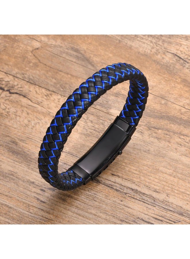 VNOX Men's Inspirational Mantra Engarved Handmade Blue Braided Leather Adjustable Cuff Bangle Bracelet Encouragement Motivational Gift for Men, Stainless Steel Leather, Lava Stone - Image 4