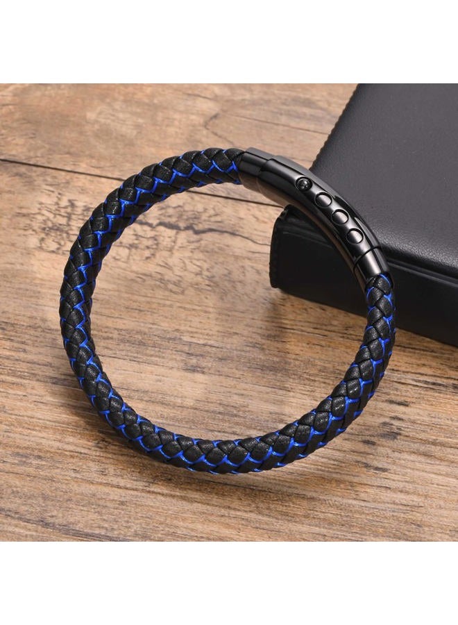 VNOX Men's Inspirational Mantra Engarved Handmade Blue Braided Leather Adjustable Cuff Bangle Bracelet Encouragement Motivational Gift for Men, Stainless Steel Leather, Lava Stone - Image 5