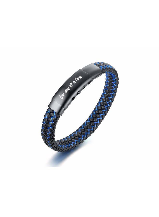 VNOX Men's Inspirational Mantra Engarved Handmade Blue Braided Leather Adjustable Cuff Bangle Bracelet Encouragement Motivational Gift for Men, Stainless Steel Leather, Lava Stone - Image 1