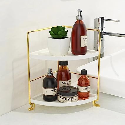 Kitwe 2Tier Bathroom Corner Counter Organizer Makeup Storage Shelf Vanity Tray Bathroom Sink Countertop Organizer Gold - Image 1