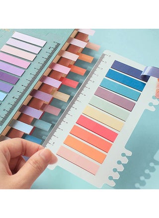 1200Pcs Sticky Tabs Sticky Index Tabs Sticky Notes with Transparent Soft Ruler, 6 Sheets Colorful Page Markers, Writable Page Labels Clear Index Tabs Translucent Index Stickers for Page Marking Classified File Books Office Supplies, Morandi Color - view 5