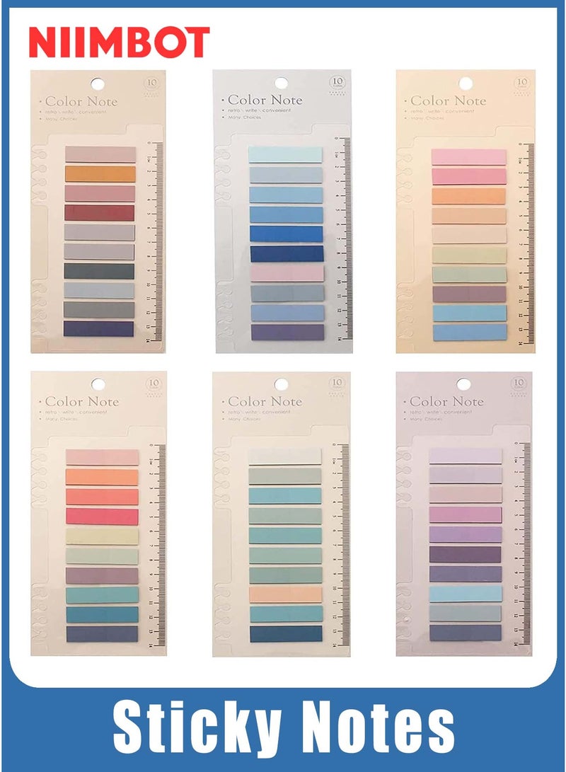 NIIMBOT 1200 Pcs Sticky Tabs Sticky Index Tabs Sticky Notes with Transparent Soft Ruler, 6 Sheets Colorful Page Markers, Writable Page Labels Clear Index Tabs Translucent Index Stickers for Page Marking Classified File Books Office Supplies, Morandi Color - Image 1