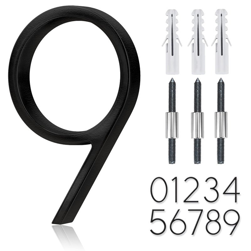 OLADOT 5"" Stainless Steel Floating House Number Metal Modern House Numbers Mailbox Decor Number With Nail Kit Coated Black (9) Or (6) - Image 1