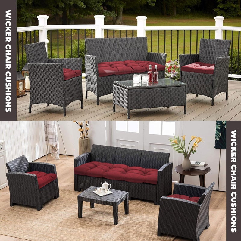 DANGHOOGY Wicker Chair Cushions, Waterproof Outdoor Loveseat Cushions for Patio Furniture, Tufted Wicker Furniture Cushions, 1 Loveseat and 2 U-Shaped Cushions, Red - Image 5