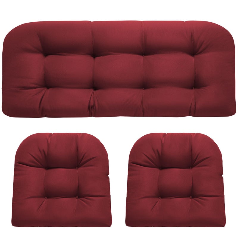 DANGHOOGY Wicker Chair Cushions, Waterproof Outdoor Loveseat Cushions for Patio Furniture, Tufted Wicker Furniture Cushions, 1 Loveseat and 2 U-Shaped Cushions, Red - Image 1