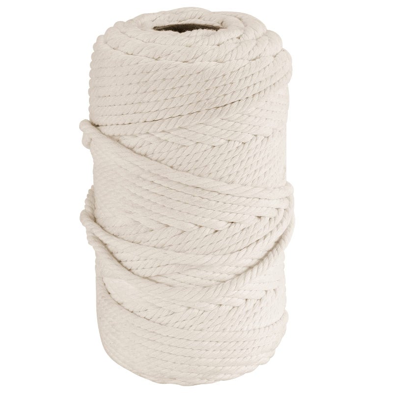 FUNSUEI Natural Macrame Cord 6 mm x 500Ft 4 Strand Twisted Soft Cotton Cord 14 Inch Cotton Rope for DIY Knitting Plant and Clothes Hangers Christmas Wedding Decoration Nutural White