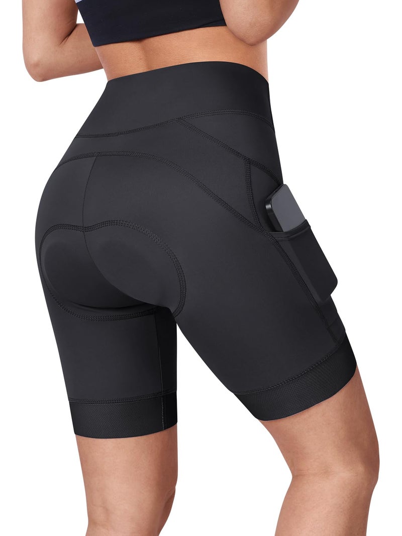 BERGRISAR 4D Padded Bike Shorts Women Cycling Shorts with Pockets Bicycle Biking Shorts Black Small