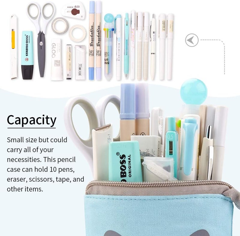 SWIUKPHE Telescopic Pencil Case & Pen Holder, Cute Cartoon Design with Zipper, Blue - Image 3