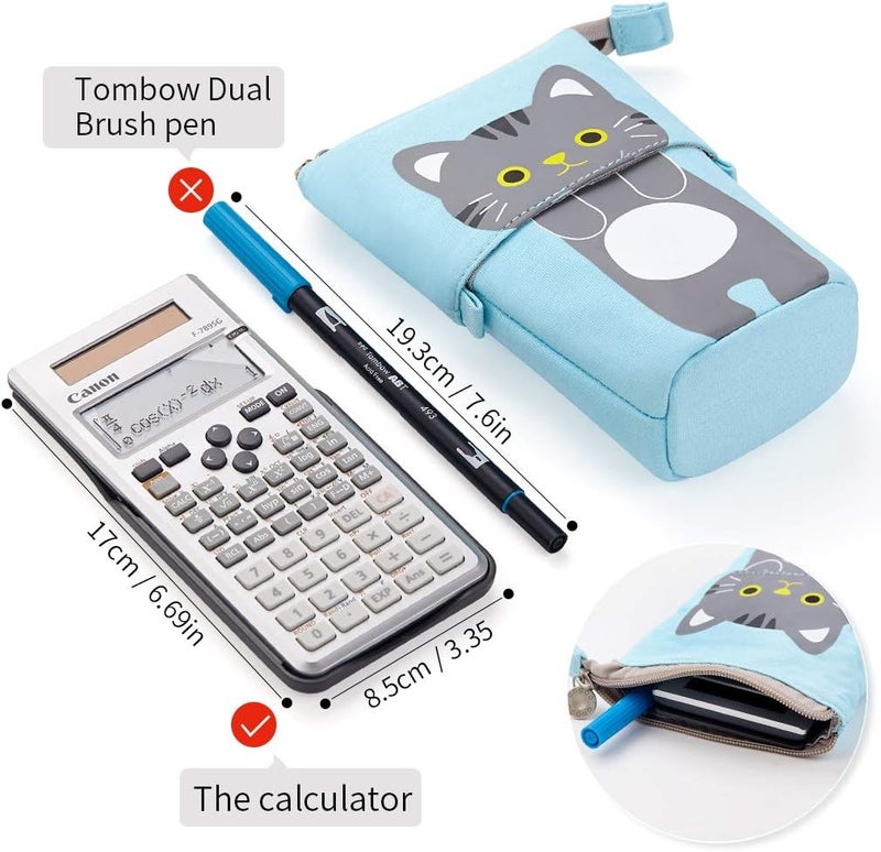 SWIUKPHE Telescopic Pencil Case & Pen Holder, Cute Cartoon Design with Zipper, Blue - Image 5