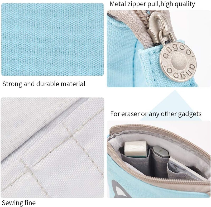 SWIUKPHE Telescopic Pencil Case & Pen Holder, Cute Cartoon Design with Zipper, Blue - Image 4