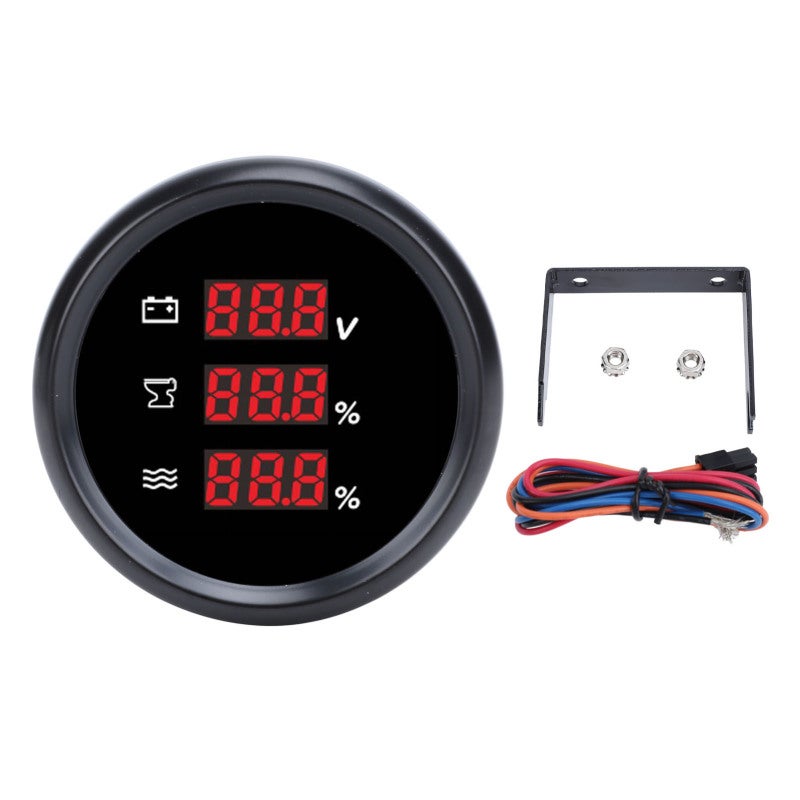 Digital Sewage Water Level Voltage Gauge 52mm IP67 Waterproof Fog Resistant - Red Backlight Multifunctional Voltmeter for Marine Vehicles - Image 1