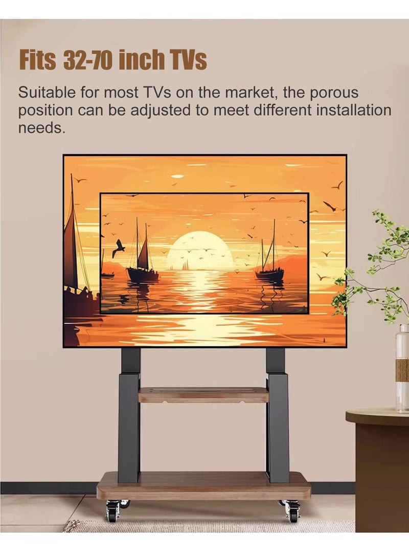 فلاشهوك حامل تلفزيون متنقل مع عجلات، حامل تلفزيون أرضي من الفولاذ لتلفزيون مقاس 32-70 بوصة، أقصى حد VESA: 600*400 مم، يتحمل حمولة 50 كجم - أسود - Image 2